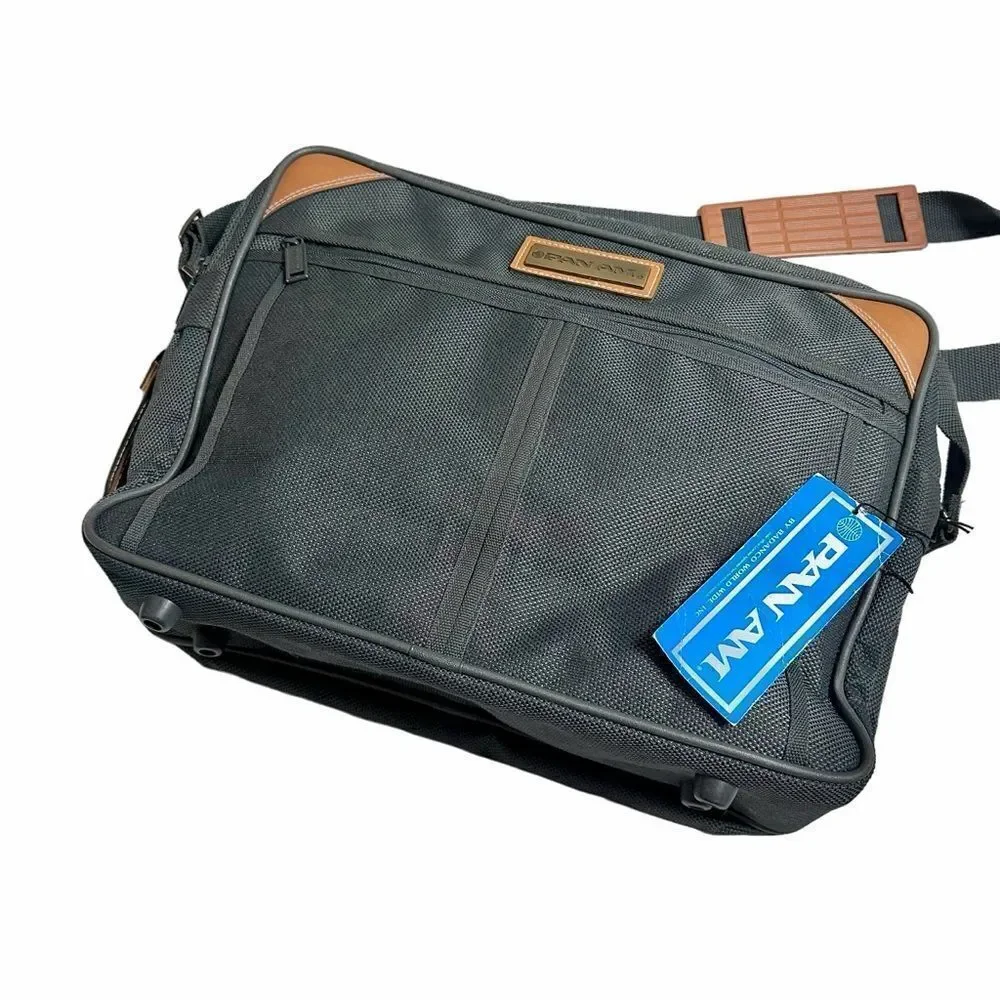 Vintage 80s Pan Am Charcoal canvas travel messenger bag with shoulder strap NWT